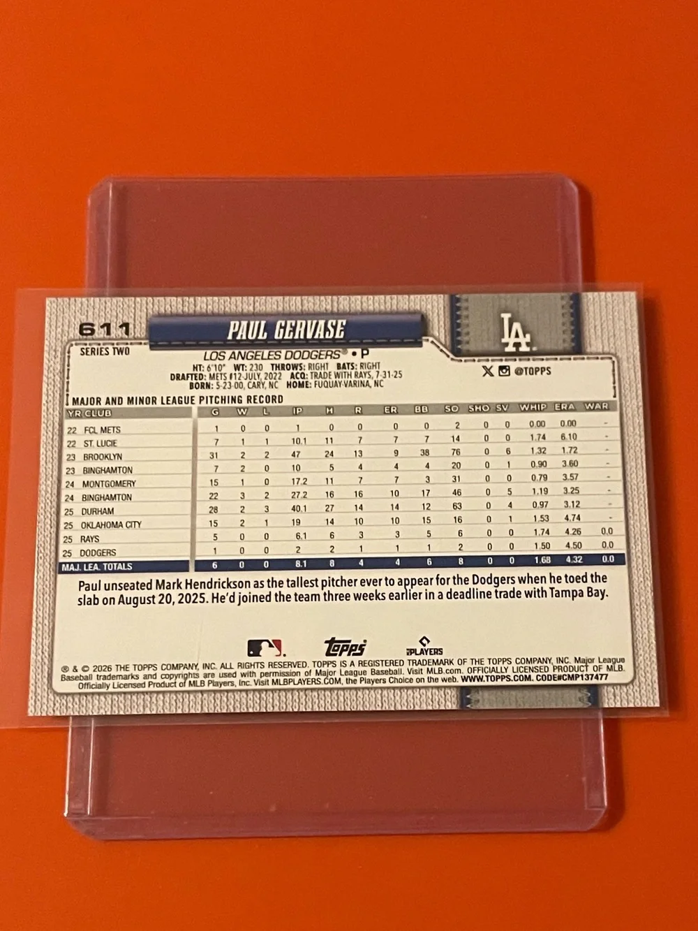 Paul Gervase #611 [Rookie] 2026 Topps Series 2 Baseball Trading Card
